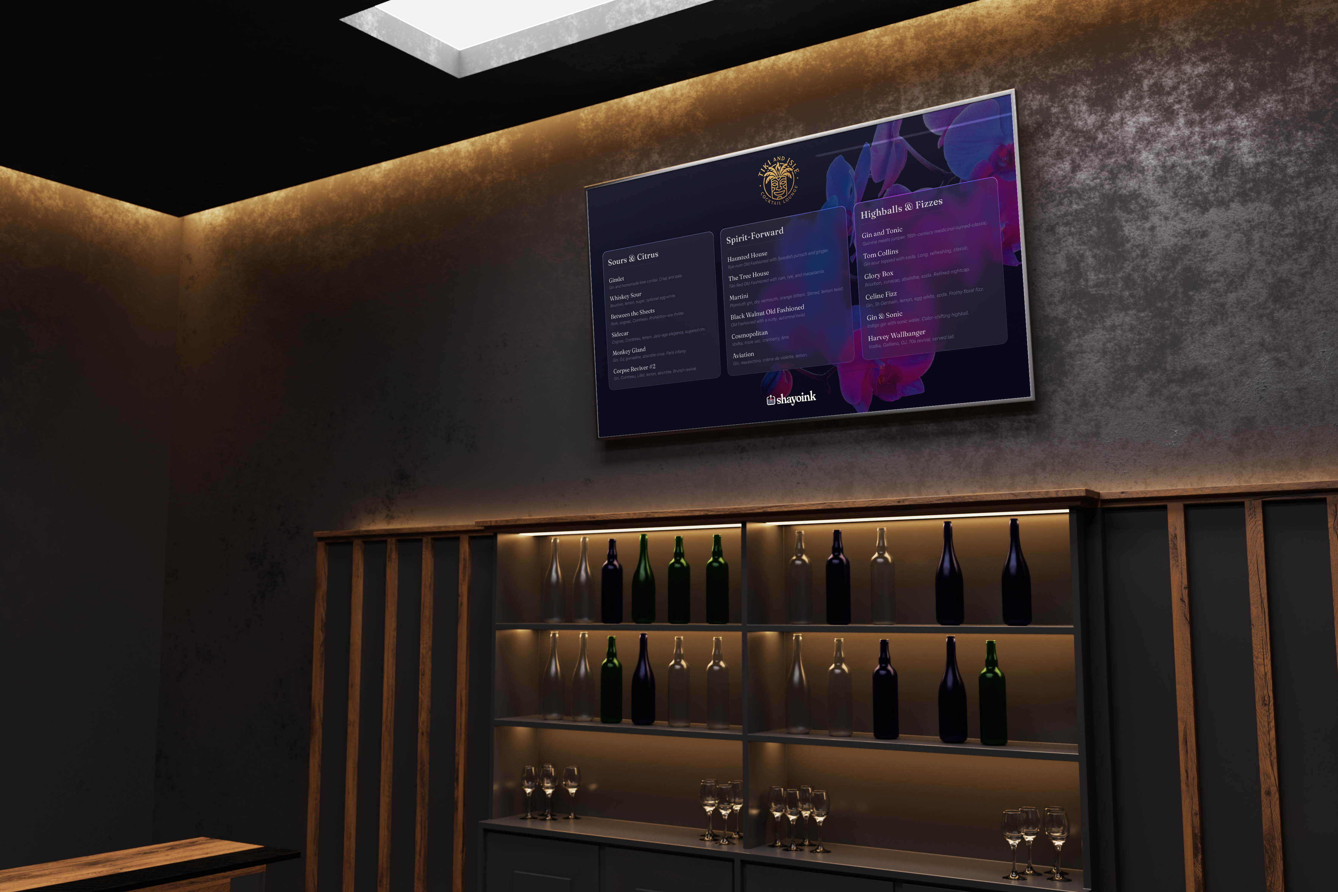 Guests reading a shayoink menu on the display in a bar