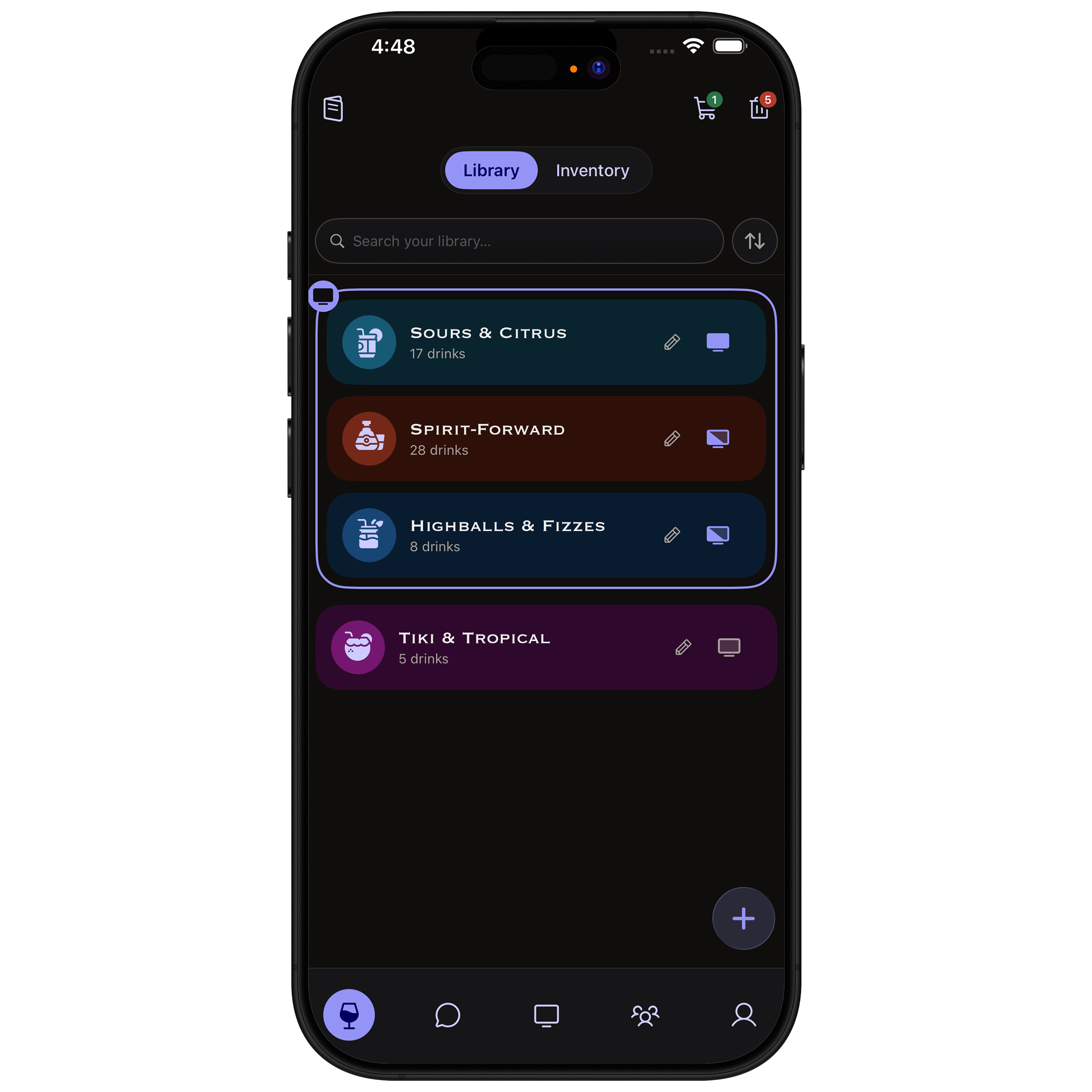 The shayoink app showing your drink library